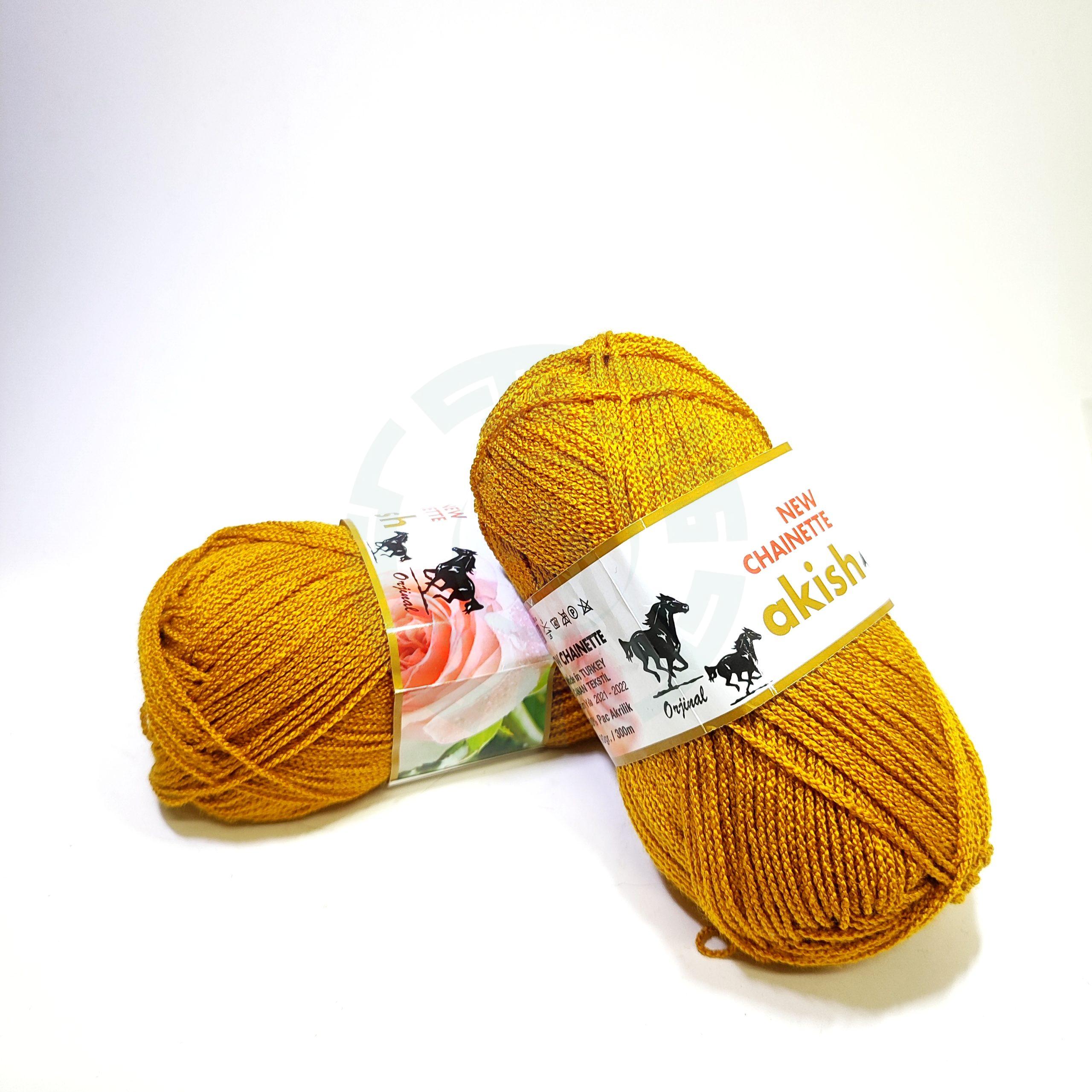 کاموا زنجیره آکیش چاینت(CHINETTE) رنگ خردلی(90گرمی)