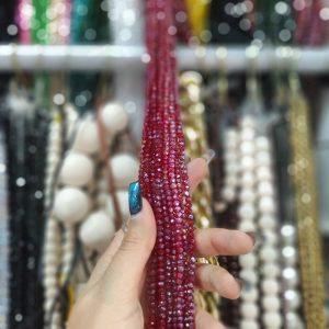 مهره کریستال تراش سایز 4 رنگ زرشکی هفت رنگ (ریسه ای)