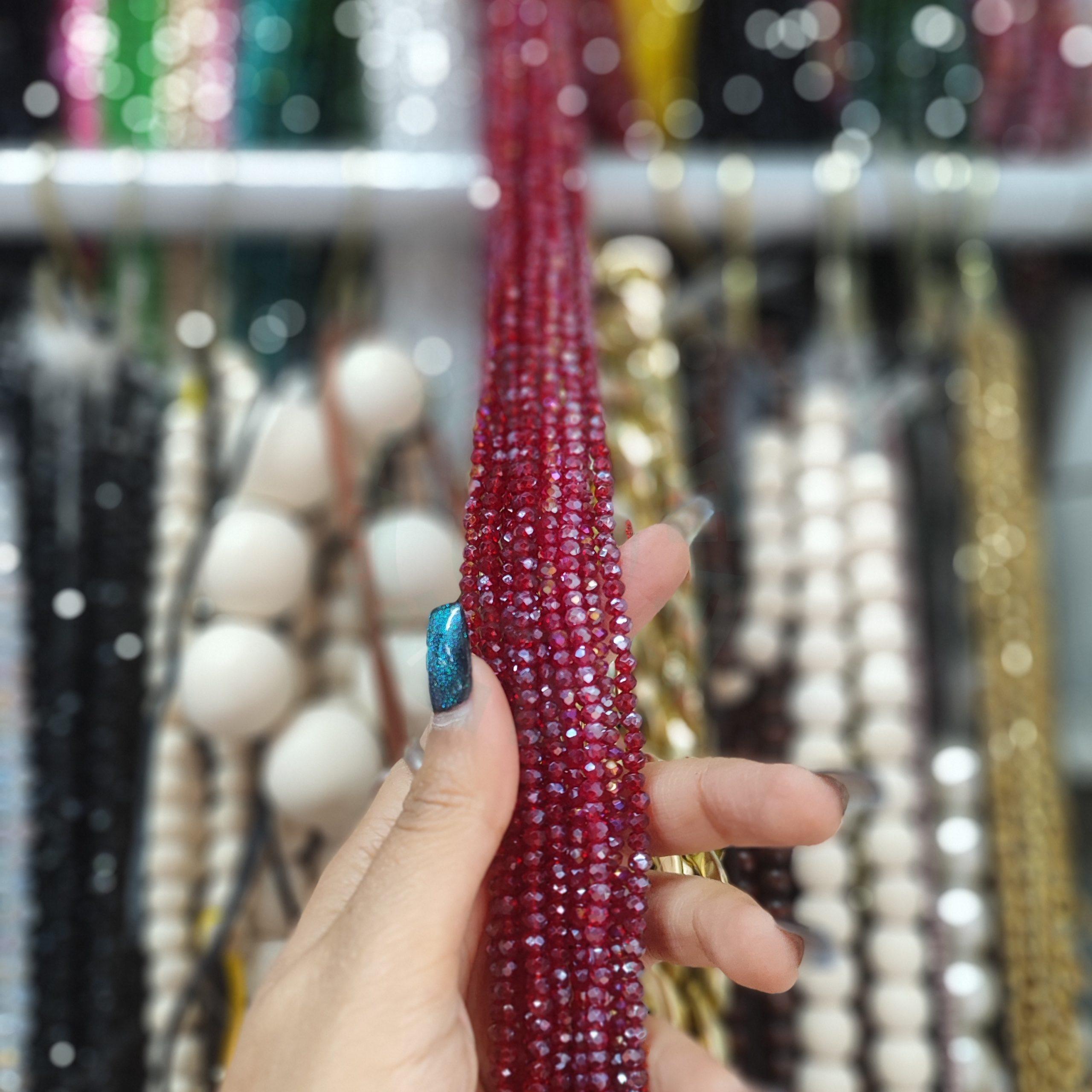مهره کریستال تراش سایز 4 رنگ زرشکی هفت رنگ (ریسه ای)