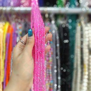 مهره کریستال تراش سایز 4 رنگ صورتی فلورسنت (ریسه ای)