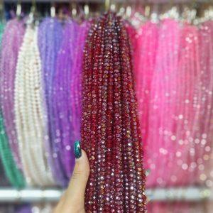 مهره کریستال تراش سایز 6 رنگ زرشکی هفت رنگ(ریسه ای)