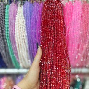 مهره کریستال تراش سایز 6رنگ قرمز هفت رنگ(ریسه ای)