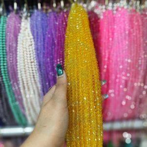 مهره کریستال تراش سایز 6رنگ زرد(ریسه ای)