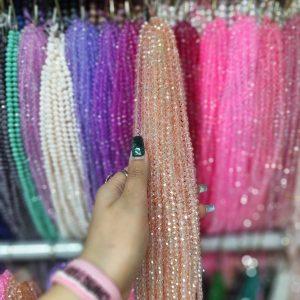 مهره کریستال تراش سایز 6رنگ گلبهی(ریسه ای)