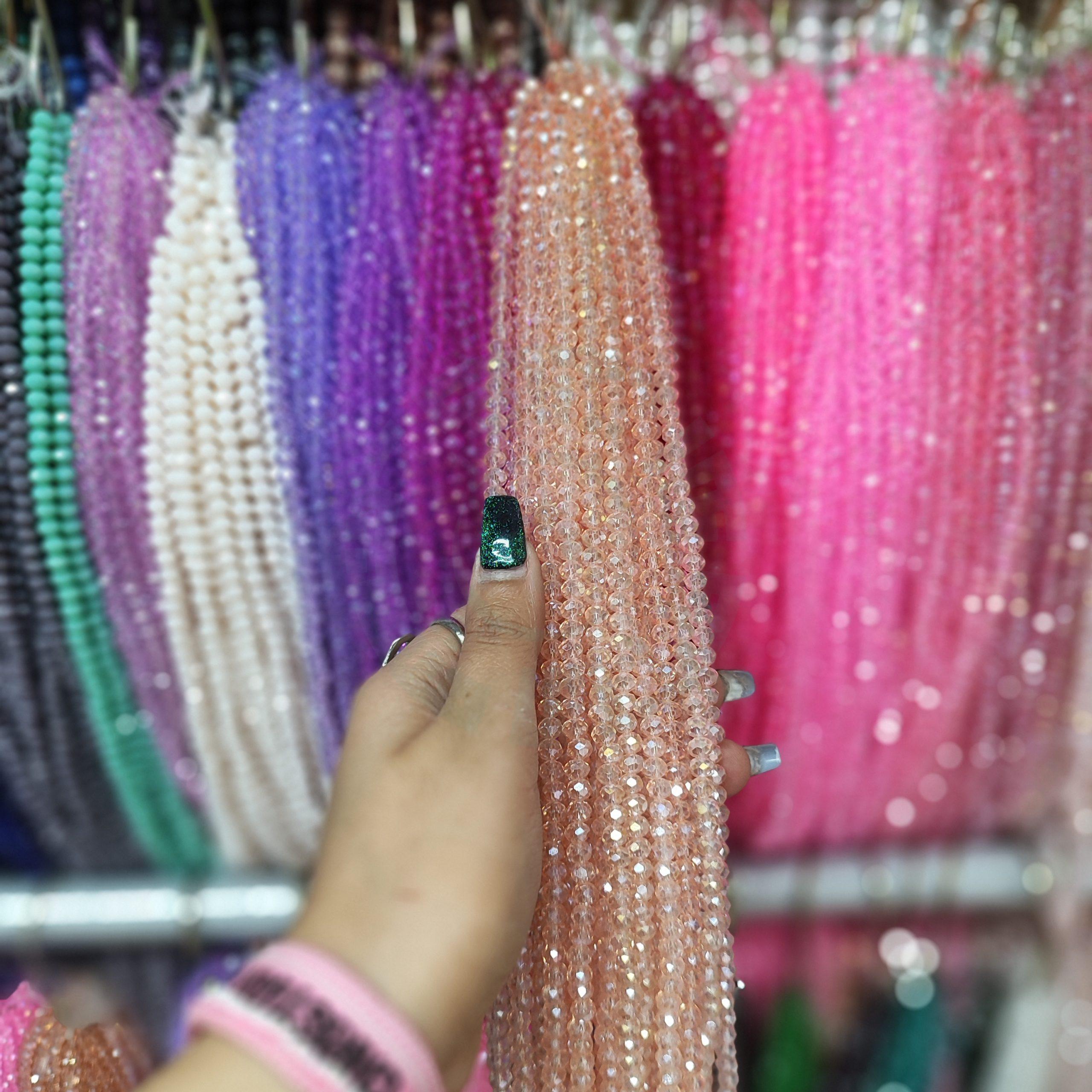 مهره کریستال تراش سایز 6رنگ گلبهی(ریسه ای)