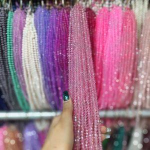مهره کریستال تراش سایز 6 رنگ صورتی (ریسه ای)