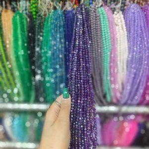 مهره کریستال تراش سایز 6 رنگ بنفش تیره هفت رنگ(ریسه ای)