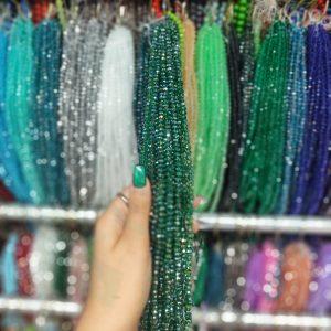 مهره کریستال تراش سایز 6رنگ سبز تیره هفت رنگ(ریسه ای)