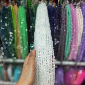 مهره کریستال تراش سایز 6رنگ سفید مات(ریسه ای)