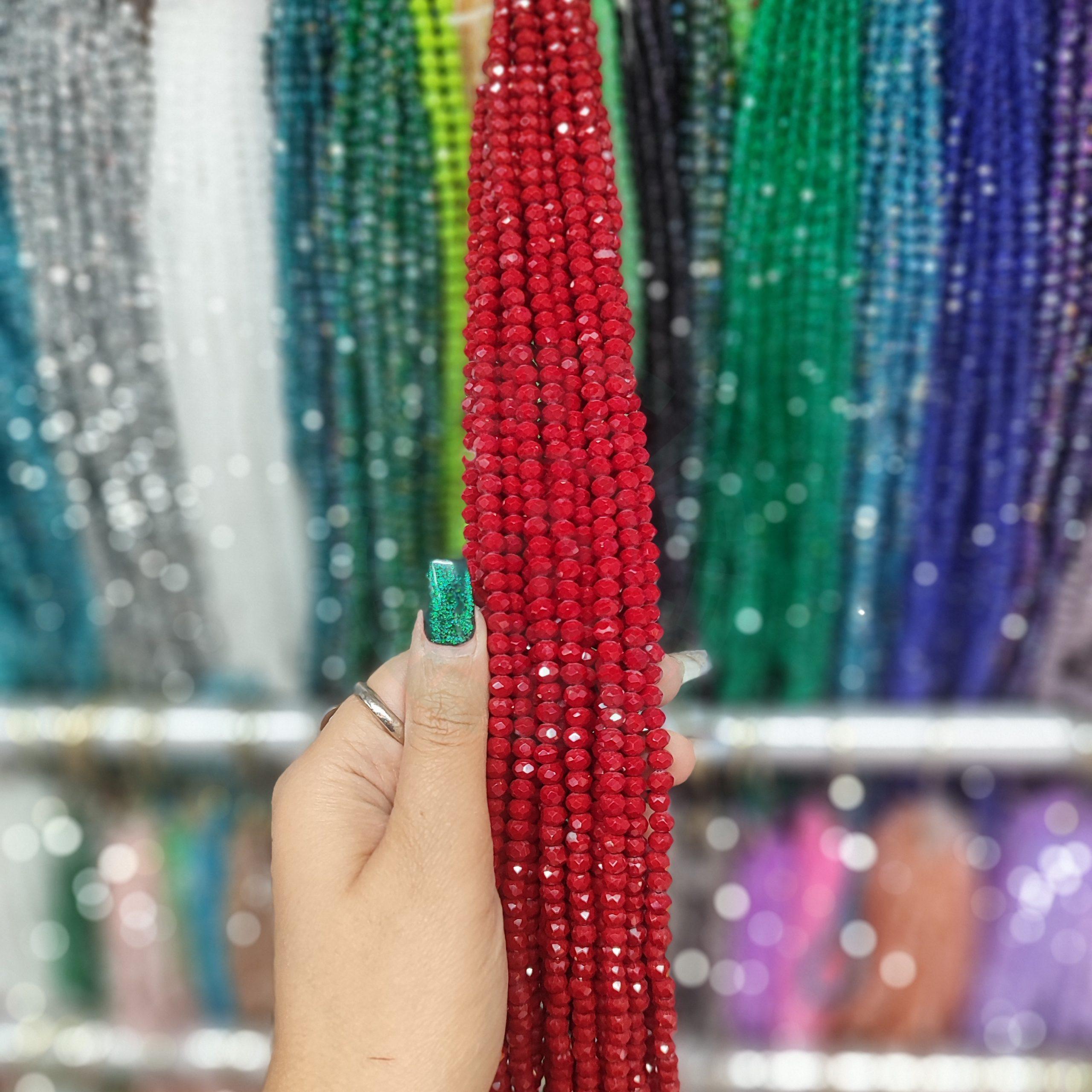 مهره کریستال تراش سایز 6رنگ زرشکی مات (ریسه ای)