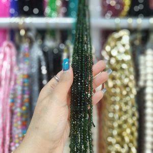 مهره کریستال تراش سایز 4 رنگ سبز لجنی شیشه ای (ریسه ای)