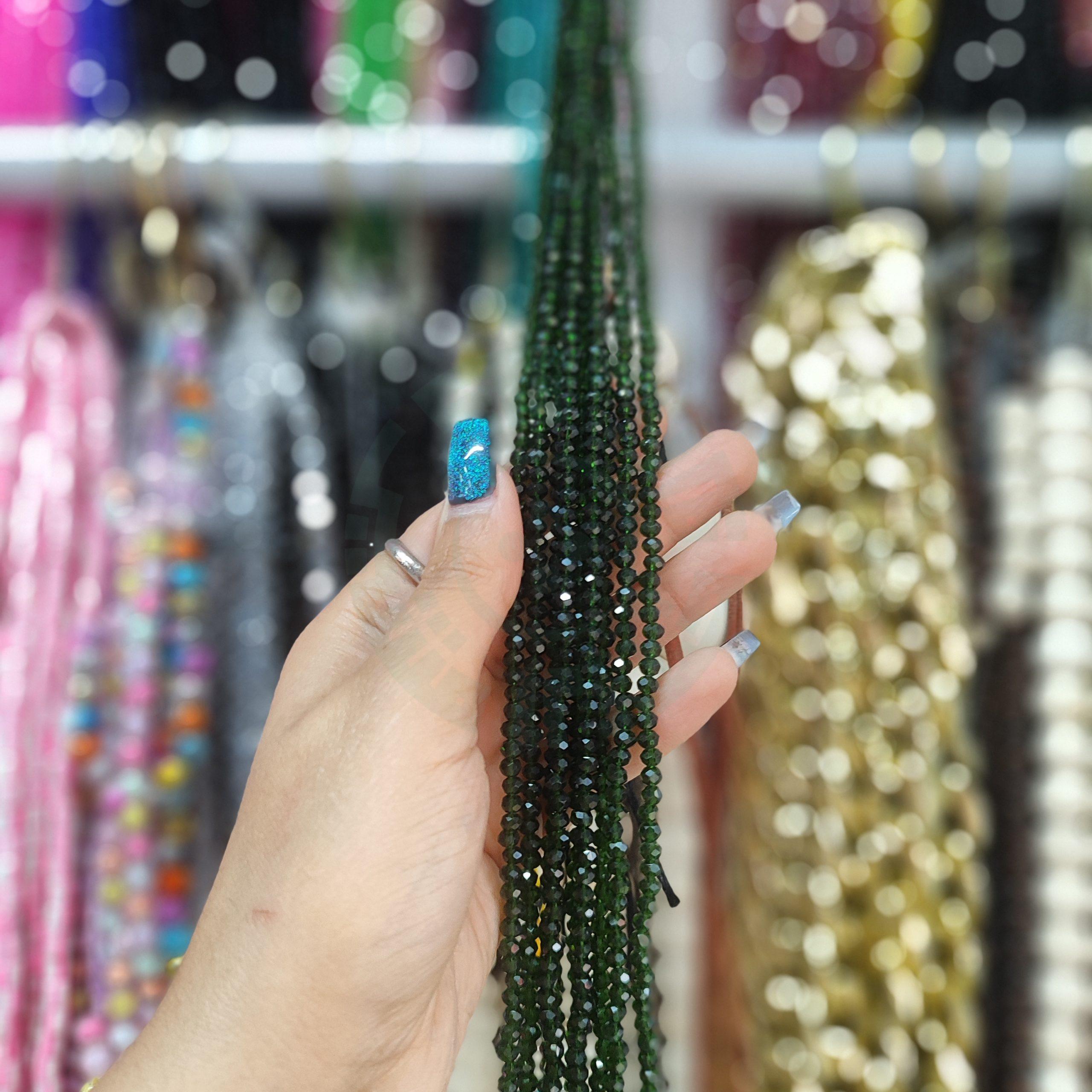 مهره کریستال تراش سایز 4 رنگ سبز لجنی شیشه ای (ریسه ای)