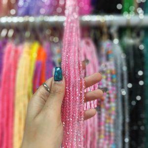 مهره کریستال تراش سایز 4 رنگ صورتی روشن هفت رنگ (ریسه ای)