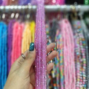 مهره کریستال تراش سایز 4 رنگ یاسی هفت رنگ (ریسه ای)