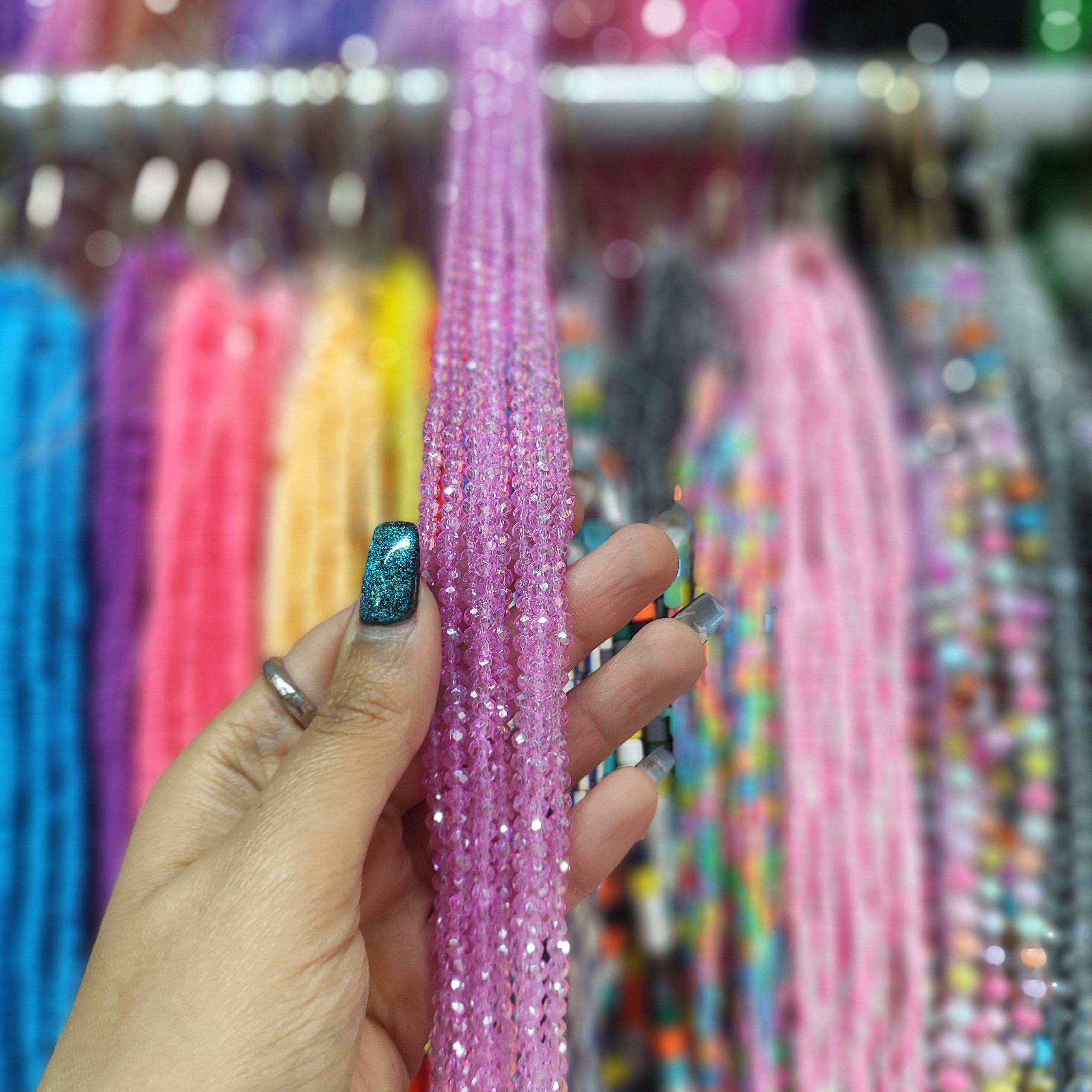 مهره کریستال تراش سایز 4 رنگ یاسی هفت رنگ (ریسه ای)