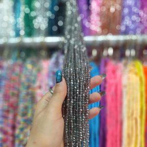 مهره کریستال تراش سایز 4 رنگ خاکستری هفت رنگ (ریسه ای)