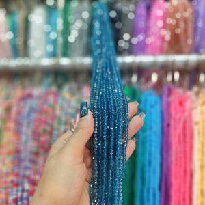 مهره کریستال تراش سایز 4 رنگ آبی شیشه ای (ریسه ای)