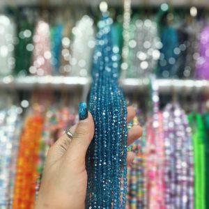 مهره کریستال تراش سایز 4 رنگ آبی اقیانوسی هفت رنگ (ریسه ای)