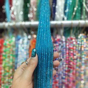 مهره کریستال تراش سایز 4 رنگ آبی آسمانی شیشه ای (ریسه ای)