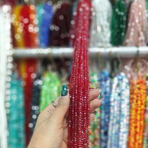 مهره کریستال تراش سایز 4 رنگ قرمز یاقوتی هفت رنگ (ریسه ای)