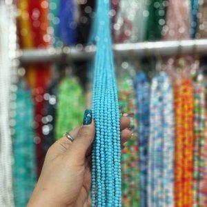 مهره کریستال تراش سایز 4 رنگ آبی فیروزه ای مات (ریسه ای)