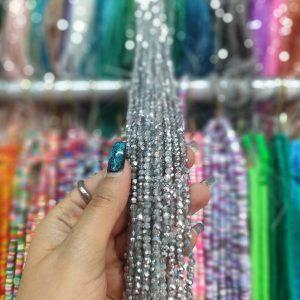 مهره کریستال تراش سایز 4 رنگ نقره ای (ریسه ای)