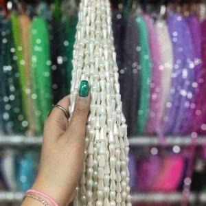 مروارید اشکی پلاستیکی رنگ کرم (ریسه ای)